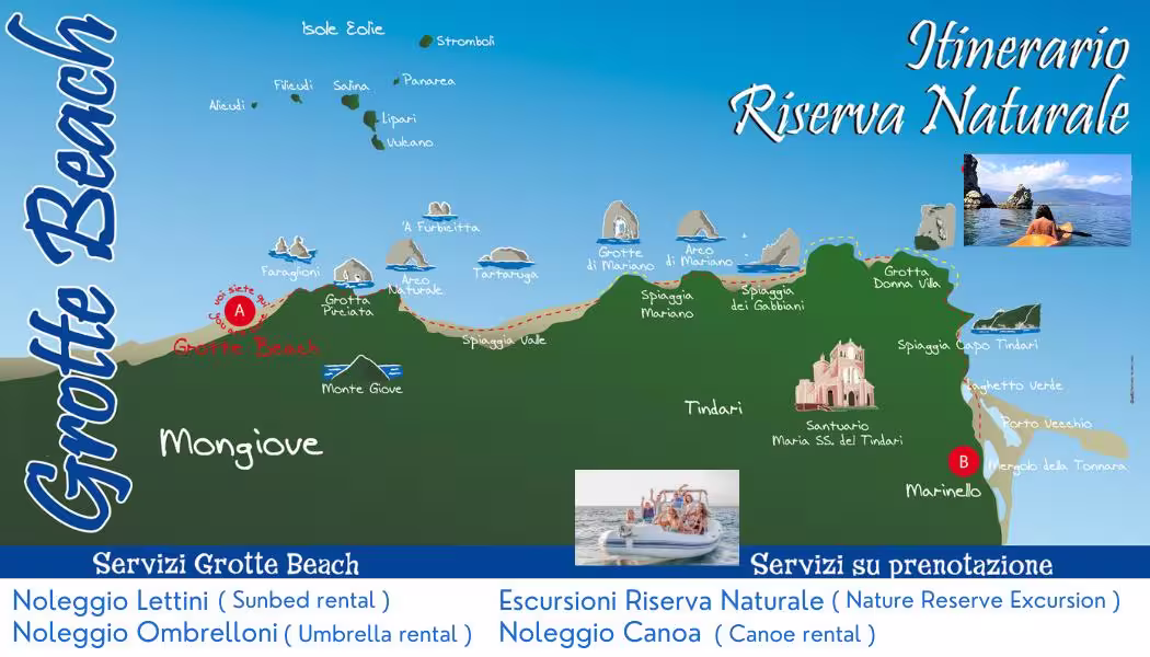 Mappa itinerario escursione in barca Grotte Beach